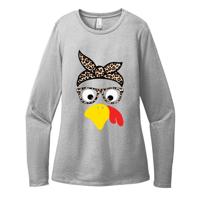 Turkey Face Cheetah Cute Thanksgiving Womens CVC Long Sleeve Shirt