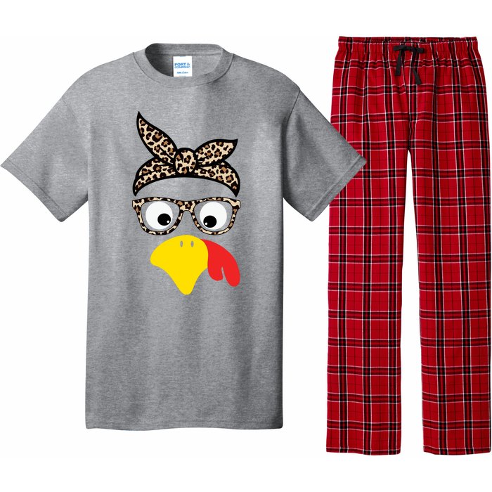 Turkey Face Cheetah Cute Thanksgiving Pajama Set