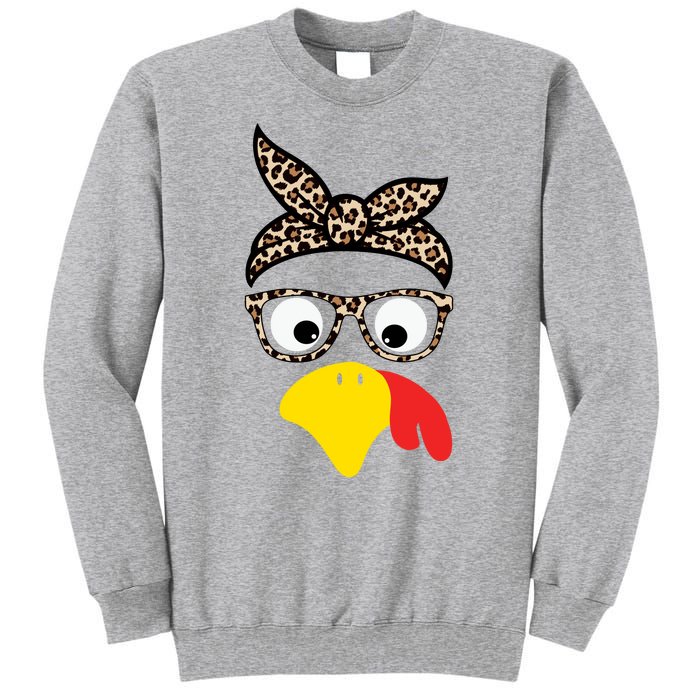 Turkey Face Cheetah Cute Thanksgiving Tall Sweatshirt