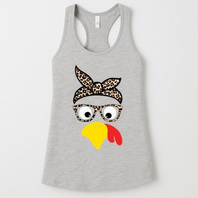 Turkey Face Cheetah Cute Thanksgiving Womens Tank Top