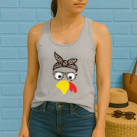 Turkey Face Cheetah Cute Thanksgiving Womens Tank Top