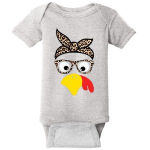 Turkey Face Cheetah Cute Thanksgiving Baby Bodysuit