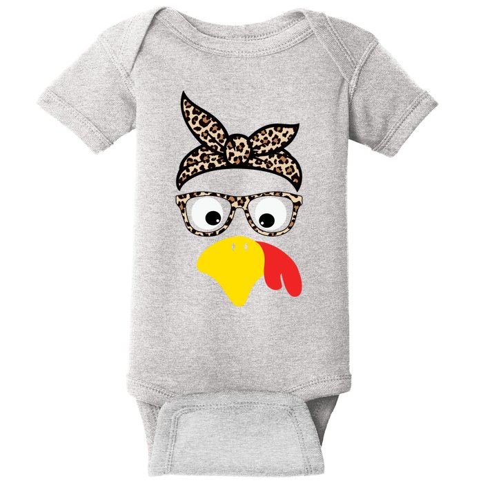 Turkey Face Cheetah Cute Thanksgiving Baby Bodysuit