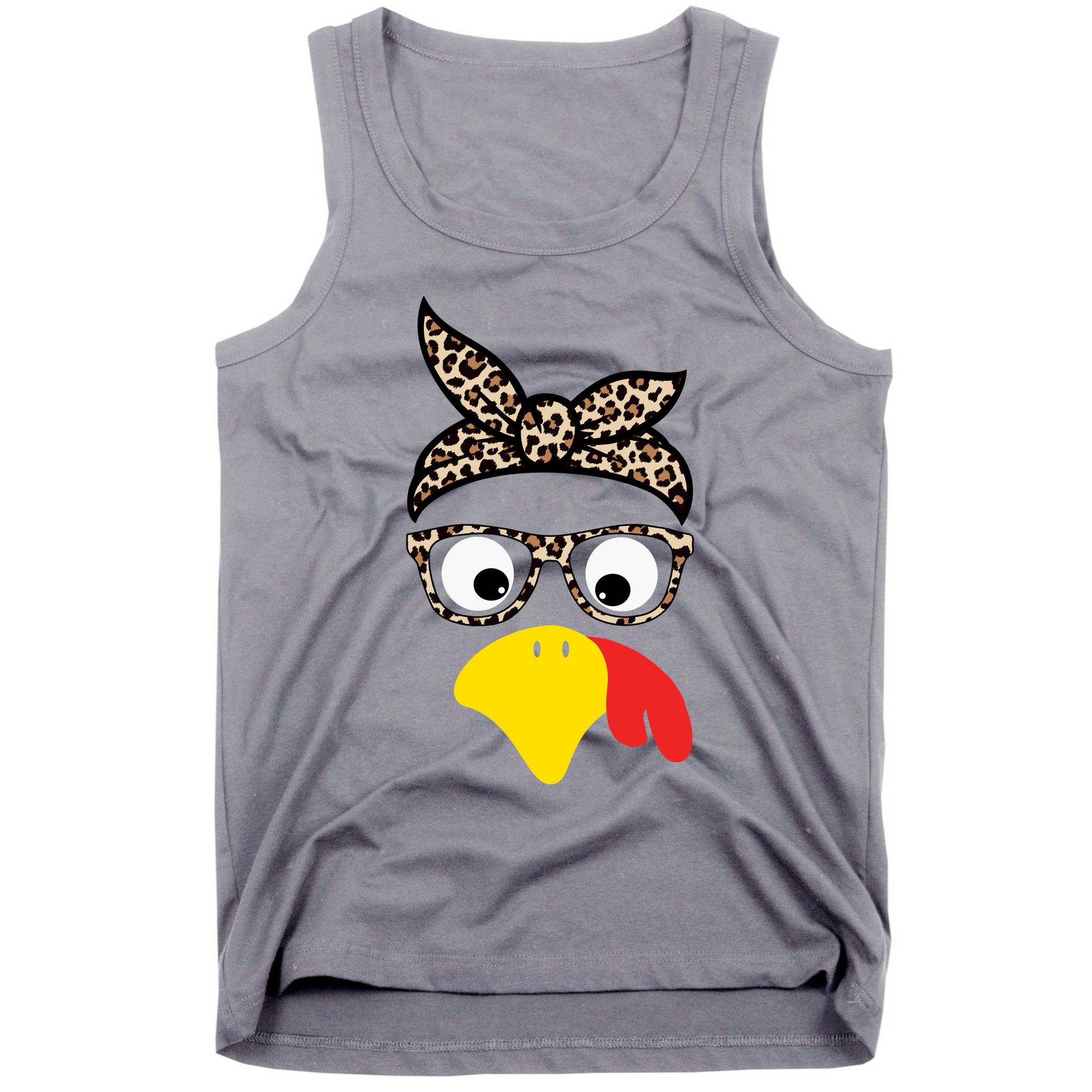Turkey Face Cheetah Cute Thanksgiving Tank Top
