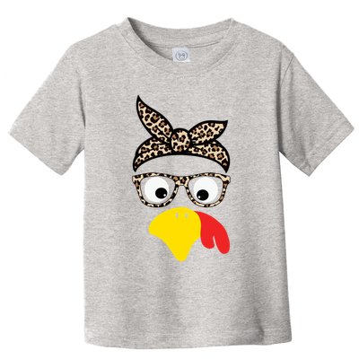 Turkey Face Cheetah Cute Thanksgiving Toddler T-Shirt