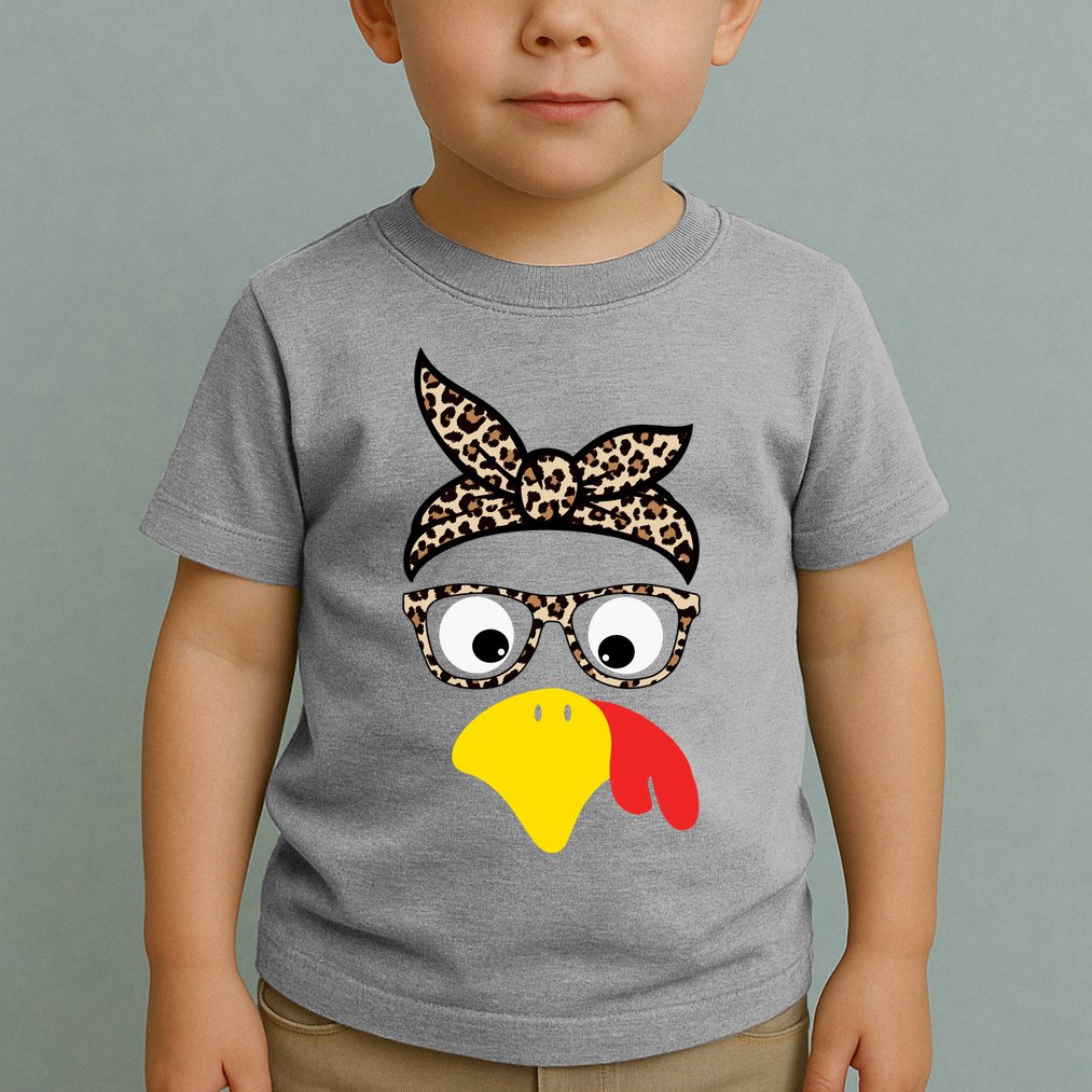Turkey Face Cheetah Cute Thanksgiving Toddler T-Shirt