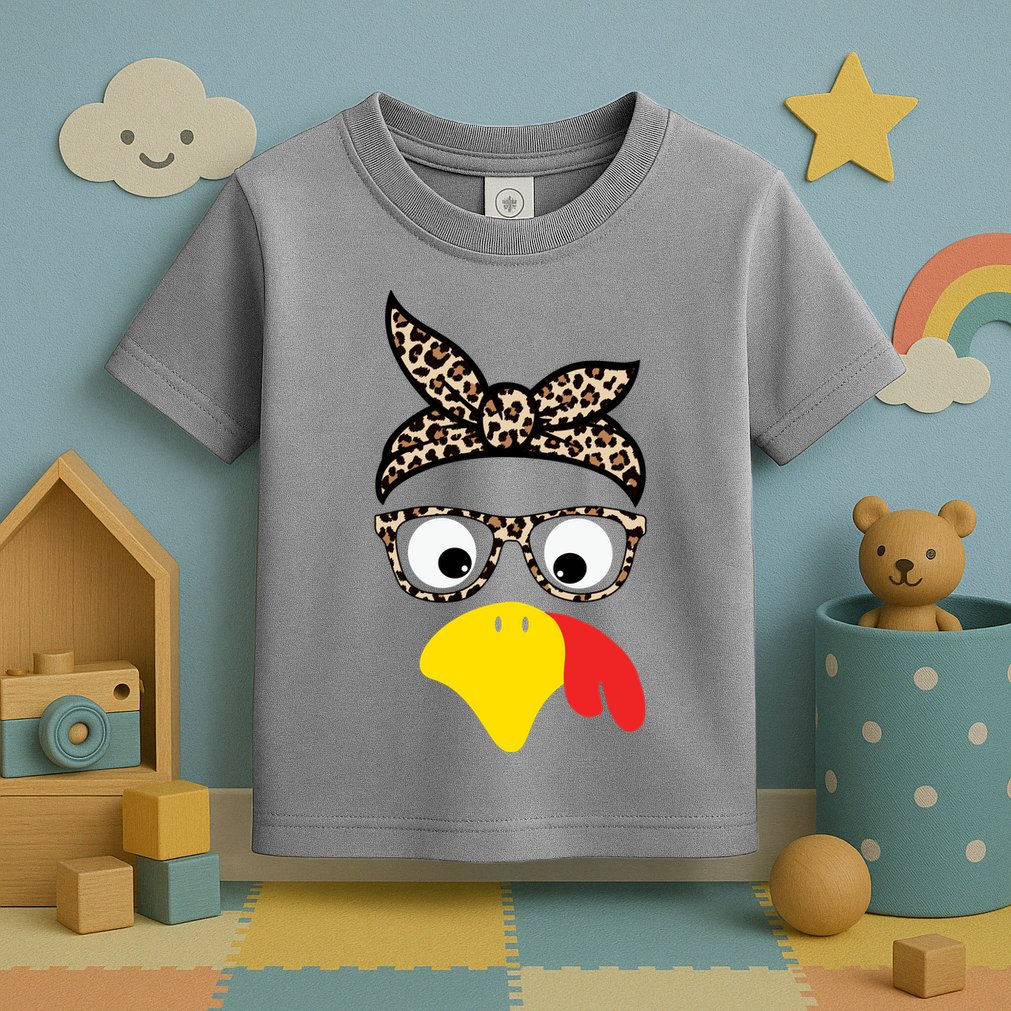 Turkey Face Cheetah Cute Thanksgiving Toddler T-Shirt