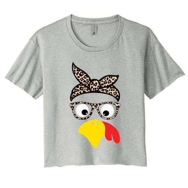 Turkey Face Cheetah Cute Thanksgiving Crop Top