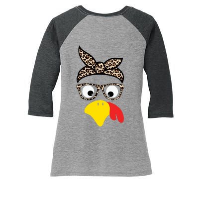 Turkey Face Cheetah Cute Thanksgiving Women's Tri-Blend 3/4-Sleeve Raglan Shirt