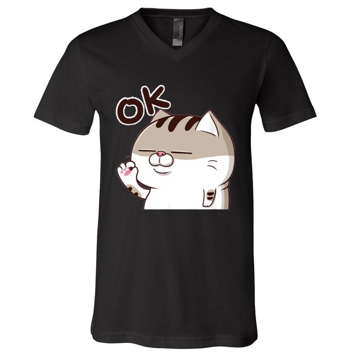 The Fat Cat, Ami Fat Cat OKOK, Funny Cat V-Neck T-Shirt