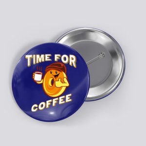 Time For Coffee Funny Bagel And Coffee Lovers Cartoon Design Cute Gift Button