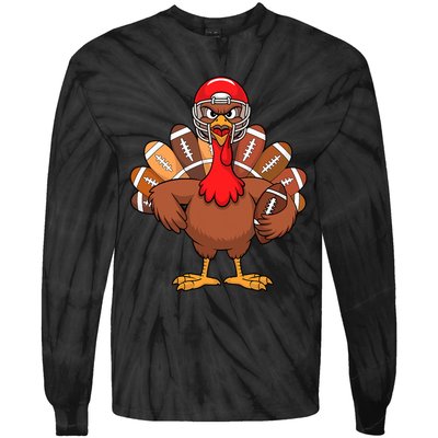 Thanksgiving Football Cool Football Turkey Tie-Dye Long Sleeve Shirt