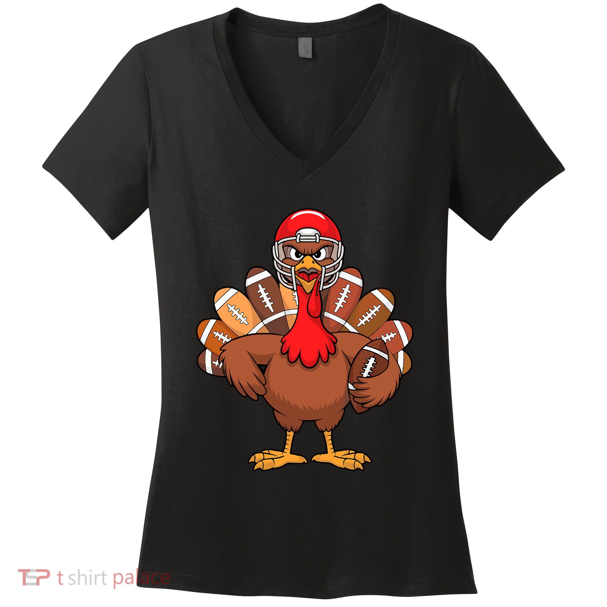 Thanksgiving Football Cool Football Turkey Women's V-Neck T-Shirt