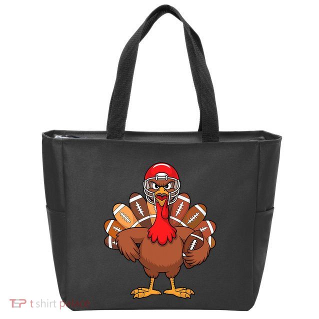 Thanksgiving Football Cool Football Turkey Zip Tote Bag