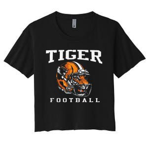 Tiger Football Cool Tiger Mascot Football Women's Crop Top Tee