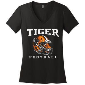 Tiger Football Cool Tiger Mascot Football Women's V-Neck T-Shirt