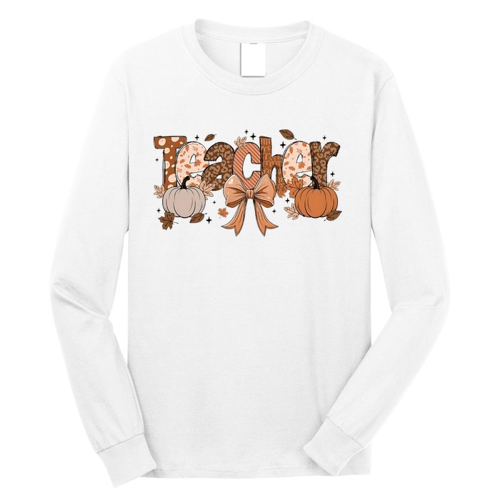 Teacher Fall Coquette Cute Matching Team Gift Idea Long Sleeve Shirt