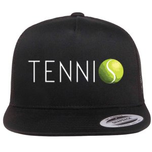 Tennis For Cool Text Tennis Ball Flat Bill Trucker Hat