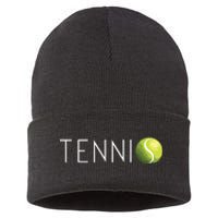 Tennis For Cool Text Tennis Ball Sustainable Knit Beanie