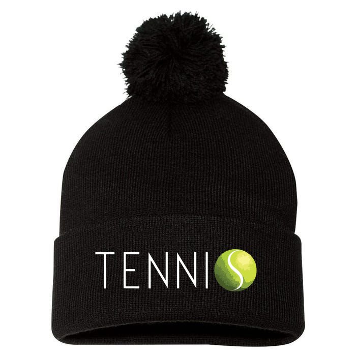 Tennis For Cool Text Tennis Ball Pom Pom 12in Knit Beanie