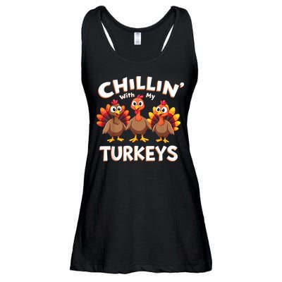Thanksgiving Family Chillin With My Turkeys Ladies Essential Flowy Tank