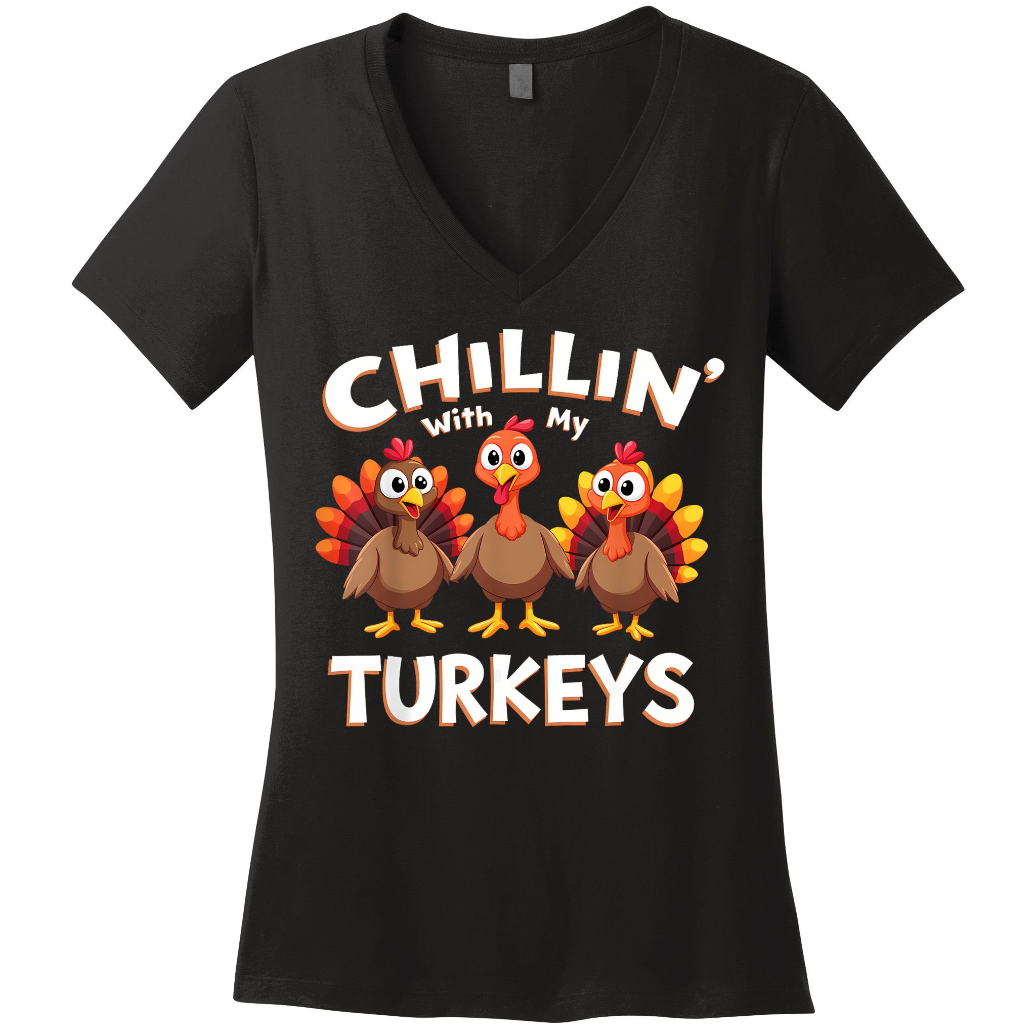 Thanksgiving Family Chillin With My Turkeys Women's V-Neck T-Shirt