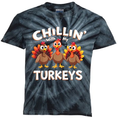 Thanksgiving Family Chillin With My Turkeys Kids Tie-Dye T-Shirt