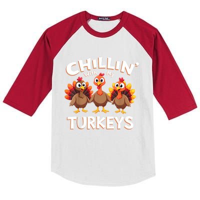 Thanksgiving Family Chillin With My Turkeys Kids Colorblock Raglan Jersey