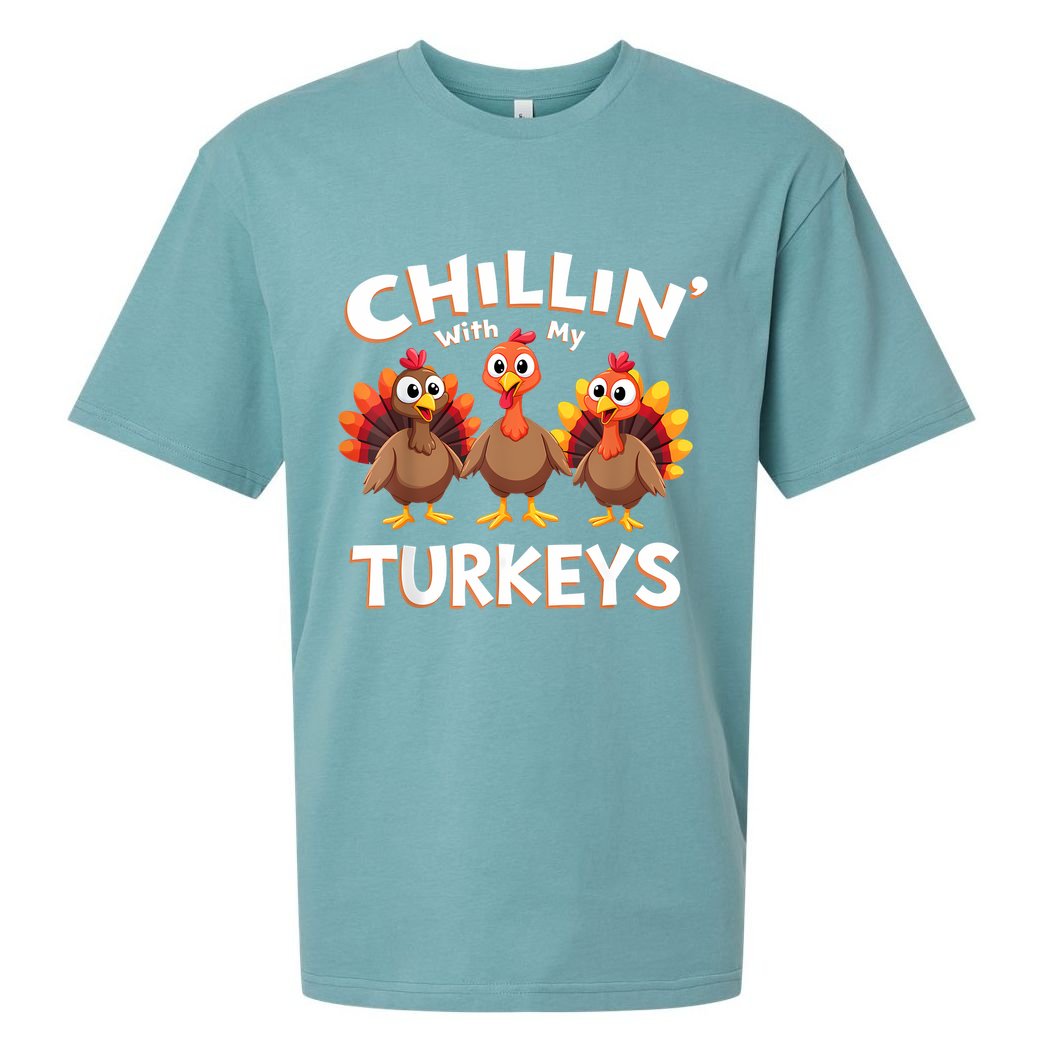 Thanksgiving Family Chillin With My Turkeys Sueded Cloud Jersey T-Shirt