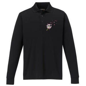 Tropical Floral Dandelion Exotic Bird Animal Flamingo Performance Long Sleeve Polo