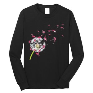 Tropical Floral Dandelion Exotic Bird Animal Flamingo Long Sleeve Shirt