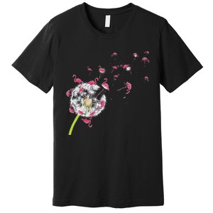 Tropical Floral Dandelion Exotic Bird Animal Flamingo Premium T-Shirt