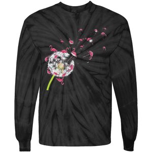 Tropical Floral Dandelion Exotic Bird Animal Flamingo Tie-Dye Long Sleeve Shirt