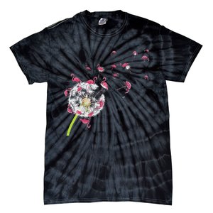 Tropical Floral Dandelion Exotic Bird Animal Flamingo Tie-Dye T-Shirt