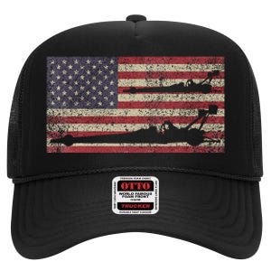 Top Fuel Dragsters Usa Patriotic American Flag Dragster Fan High Crown Mesh Back Trucker Hat