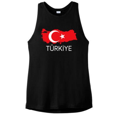 Turkey Flag Design Turkish Flag Turkey Map Harita TüRkiye Ladies PosiCharge Tri-Blend Wicking Tank