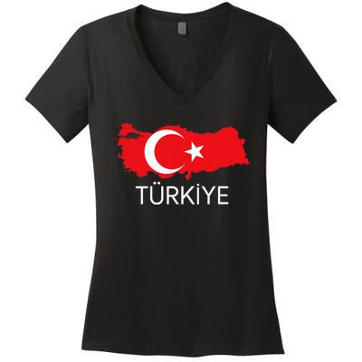 Turkey Flag Design Turkish Flag Turkey Map Harita TüRkiye Women's V-Neck T-Shirt