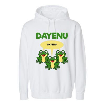 Three Frogs Dayenu Funny Pesach Passover Garment-Dyed Fleece Hoodie