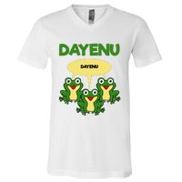 Three Frogs Dayenu Funny Pesach Passover V-Neck T-Shirt