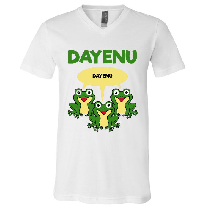 Three Frogs Dayenu Funny Pesach Passover V-Neck T-Shirt