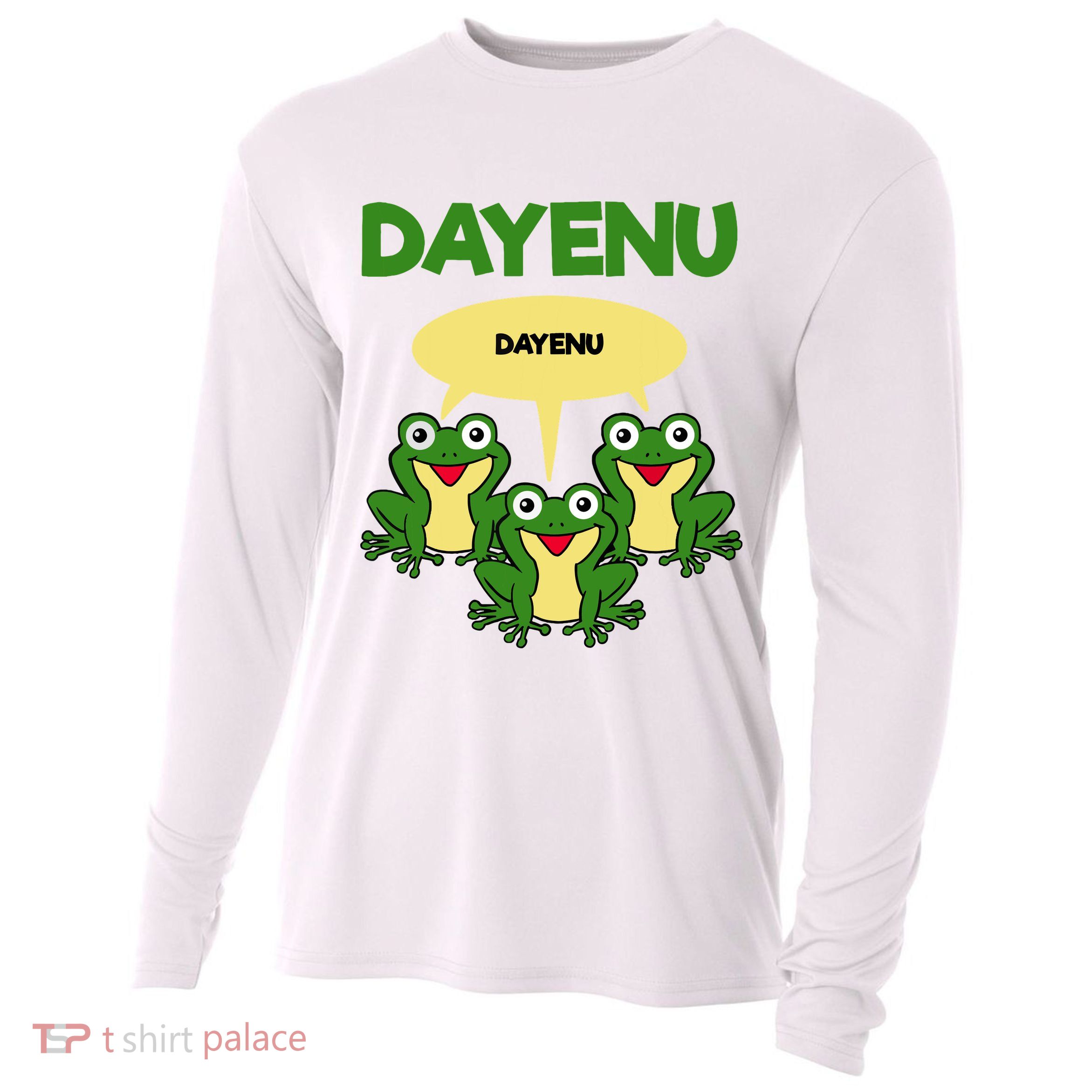 Three Frogs Dayenu Funny Pesach Passover Cooling Performance Long Sleeve Crew