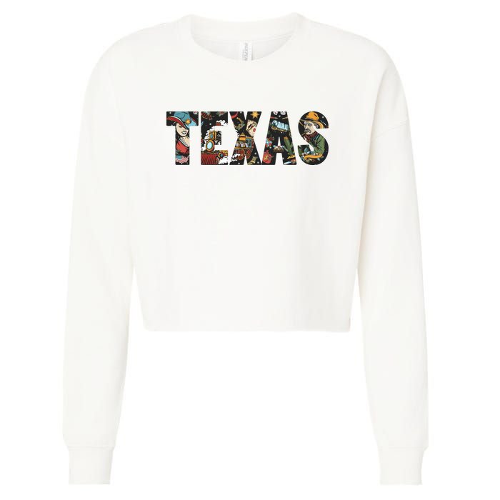 Texas Floral Design Cropped Pullover Crew