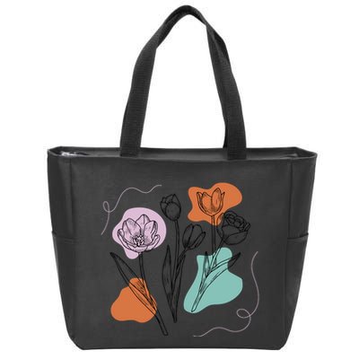 Tulip Floral Drawing Zip Tote Bag