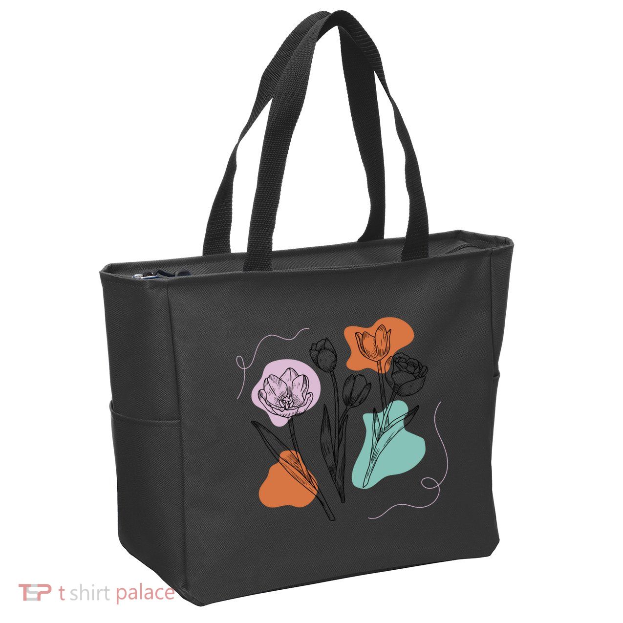 Tulip Floral Drawing Zip Tote Bag