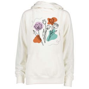 Tulip Floral Drawing Womens Funnel Neck Pullover Hood