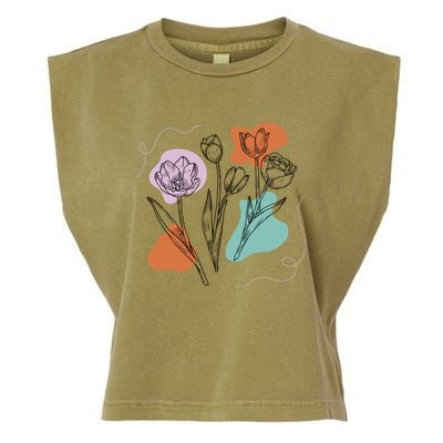 Tulip Floral Drawing Garment-Dyed Women's Muscle Tee