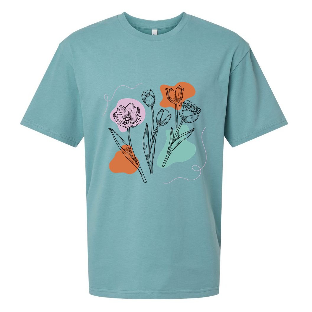 Tulip Floral Drawing Sueded Cloud Jersey T-Shirt