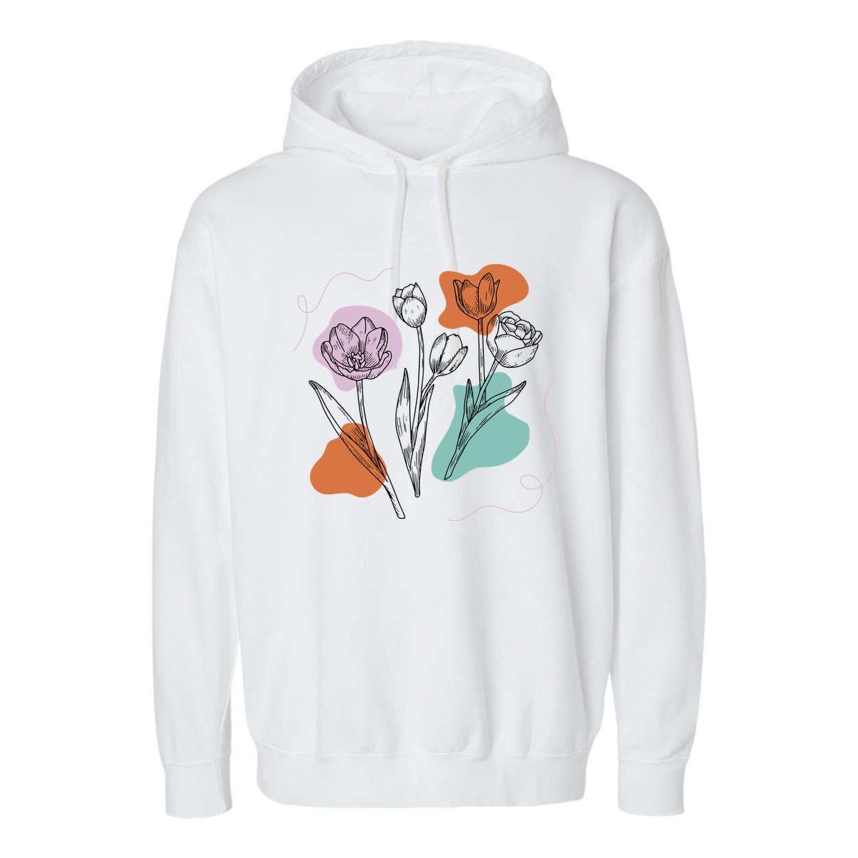 Tulip Floral Drawing Garment-Dyed Fleece Hoodie