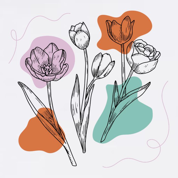 Tulip Floral Drawing Garment-Dyed Heavyweight T-Shirt