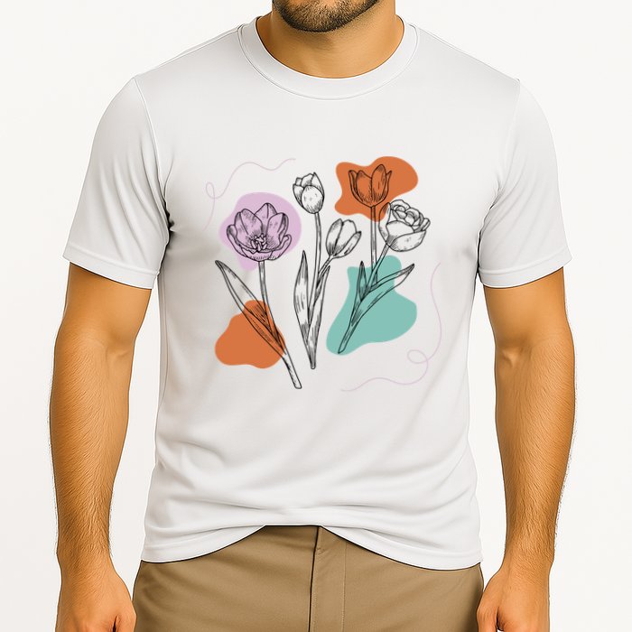 Tulip Floral Drawing Cooling Performance Crew T-Shirt
